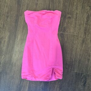 Pink strapless mini dress